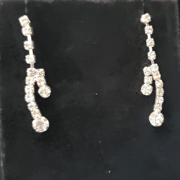 Vintage Bridal Rhinestone Parure Necklace Earring Dainty Silver Tone Twist Chain - Picture 3 of 11